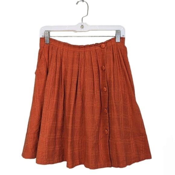 9-H15 STCL Anthropologie Cotton Burnt Orange A-Line Skirt Above Knee Pockets 4 - Picture 1 of 9